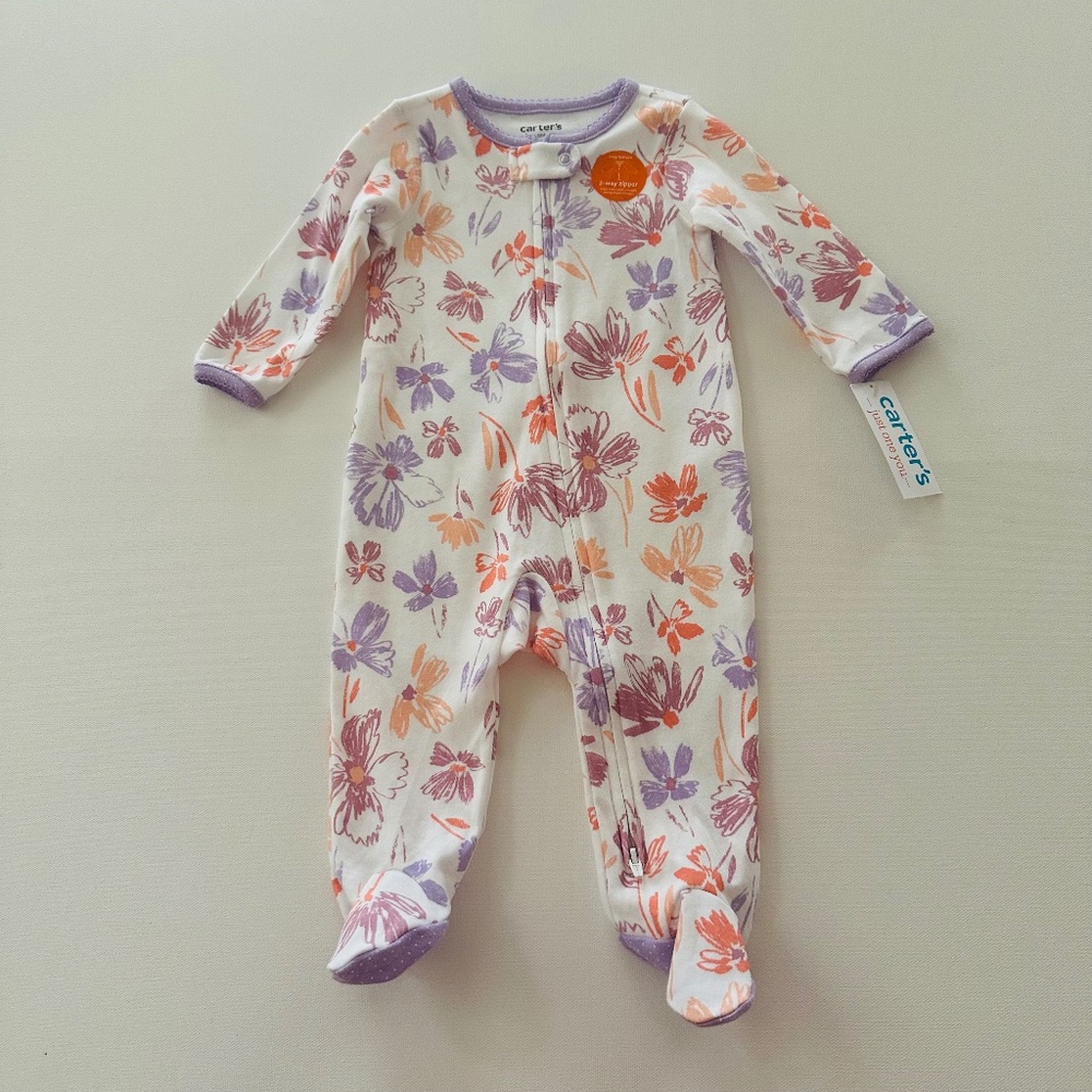 Carter’s 6 Months Baby Girl Lavender Floral Zip Footie Pajamas Cotton NWT